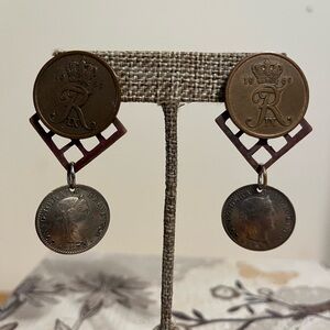 Artisan made dangle earrings made with coins